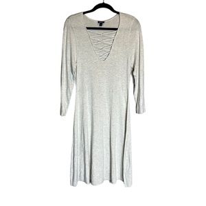 361- TORRID Heather Grey Criss Cross Long Sleeve MIDI Dress